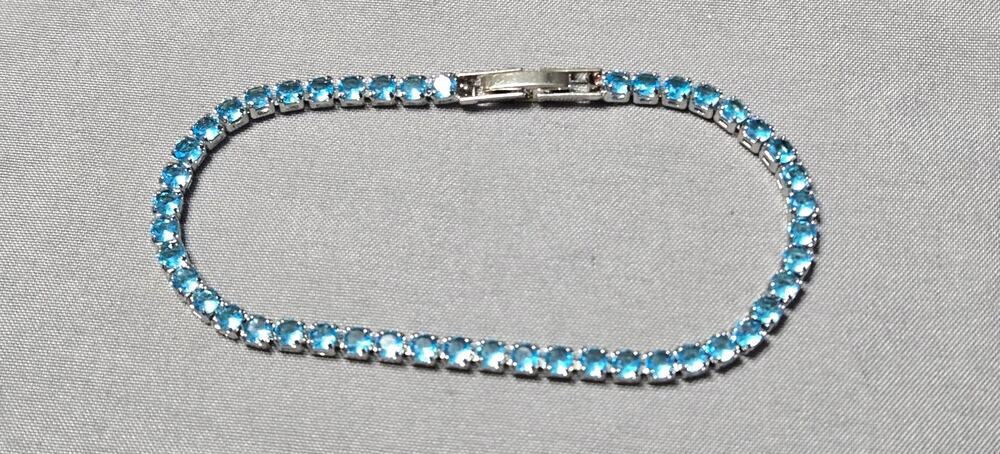 Vivid Blue Zircon Tennis Bracelet Silver Tone